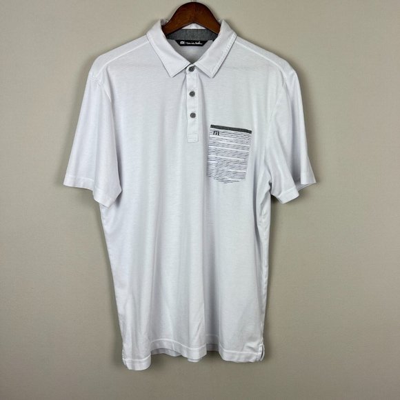 Travis Mathew Polo Shirt Mens Large White Short Sleeve Golf Logo Solid Pocket - Picture 1 of 12